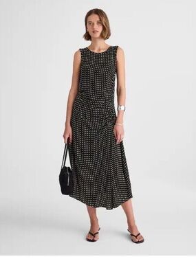 Madewell Asymmetrical Ruched Midi Dress in Dot